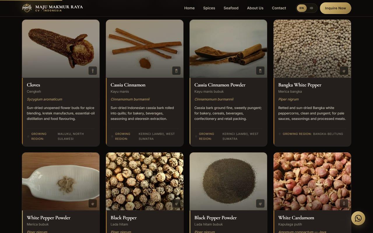 Katalog rempah di situs CV Maju Makmur Raya
