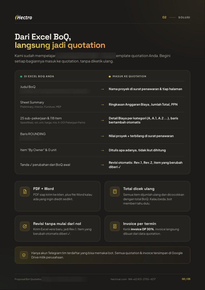 Halaman solusi proposal bot quotation otomatis